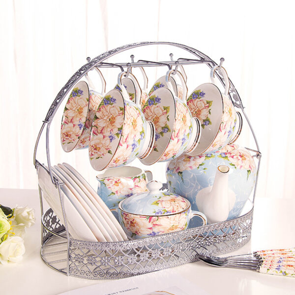 TSB2BB001 VVVV1 1 1 Floral Afternoon Tea Set with Rack Bone China Teapot Set
