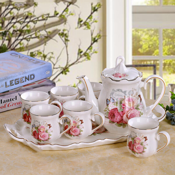 TSB2BB002 V1 Flowers English Tea Set Porcelain Teapot Set 8 Pieces