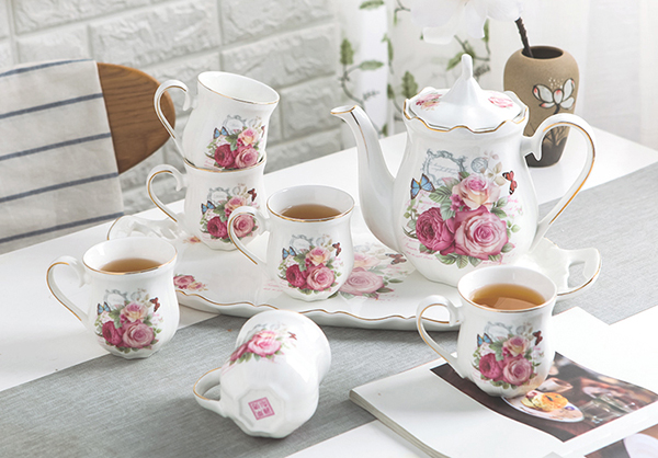 TSB2BB002 d1 Flowers English Tea Set Porcelain Teapot Set 8 Pieces