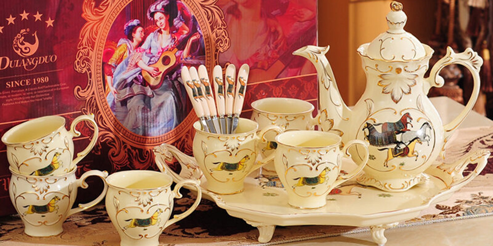TSB2BB003 D1 1 8-Piece Luxury English Tea Set Vintage Porcelain Teapot Set