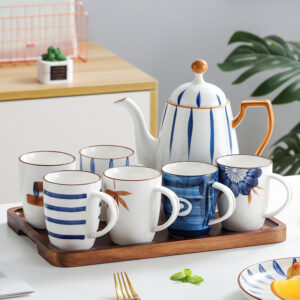 TSB2BB004 8 PCS with Pot and Tray Simplicity Modern Tea Set Porcelain Teapot Set