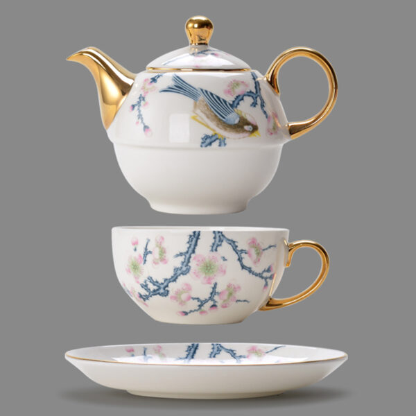 TSB2BB011 2 Bird Flowers Porcelain Tea Set for One Bone China
