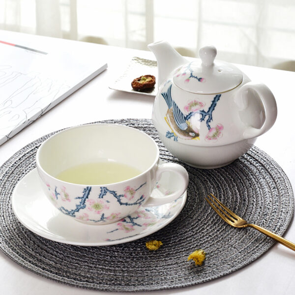 TSB2BB011 9 Bird Flowers Porcelain Tea Set for One Bone China