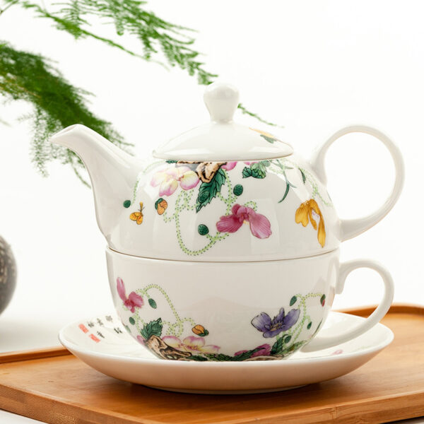 TSB2BB011 V2 Bird Flowers Porcelain Tea Set for One Bone China