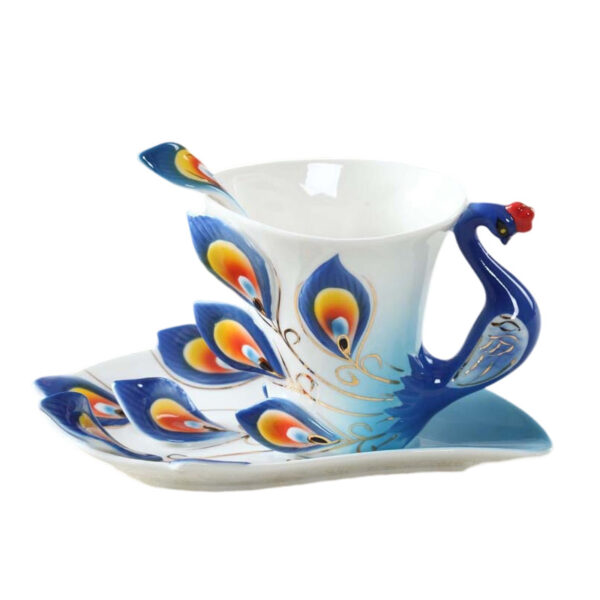 TSB3BB004 FFF Creative Peacock Cup and Saucer Set with Spoon