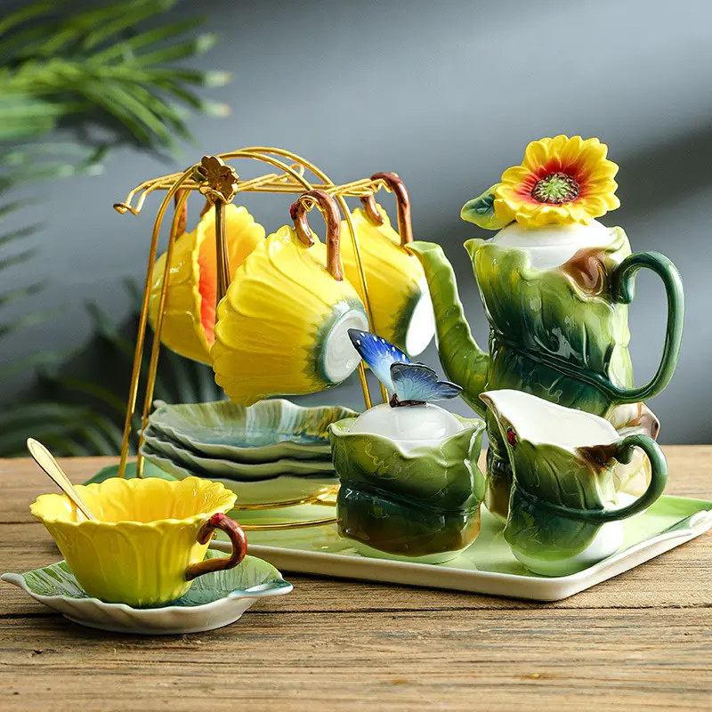 Luxury English Tea Set Porcelain Teapot Set with Tray 