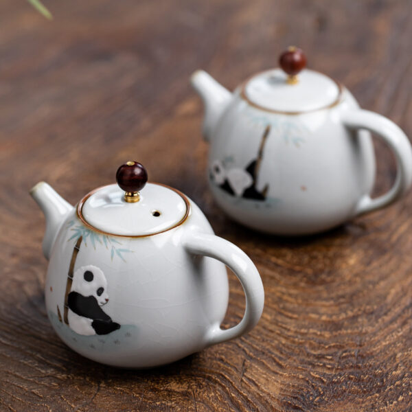 TSB4BB007 2 Panda Chinese Teapot Ceramic for Gonfu Cha 9 Oz