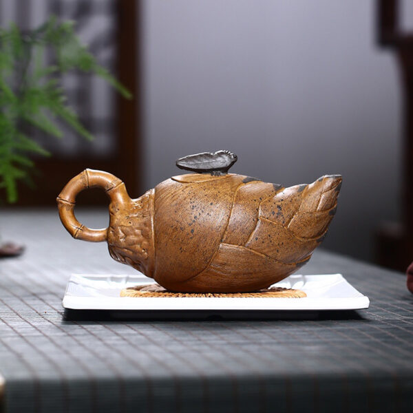 TSB6BB005 1 Bamboo Shoots Chinese Yixing Teapot Purple Clay 11.8 Oz