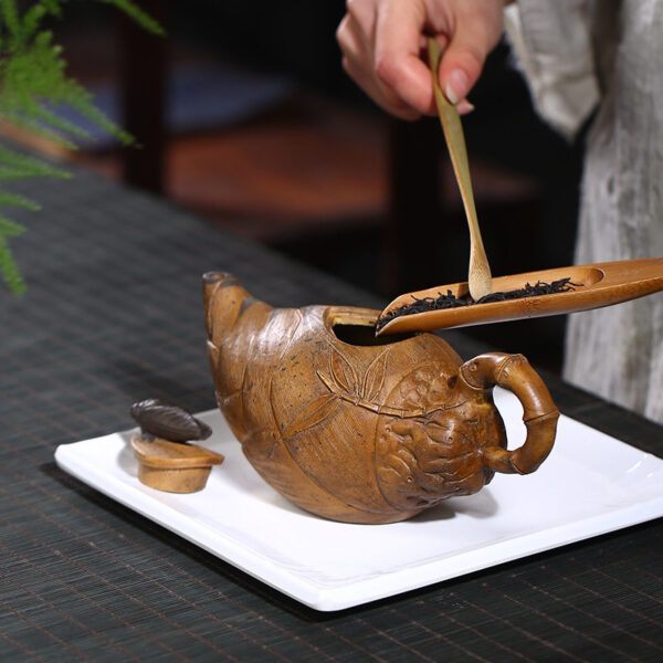 TSB6BB005 2 Bamboo Shoots Chinese Yixing Teapot Purple Clay 11.8 Oz