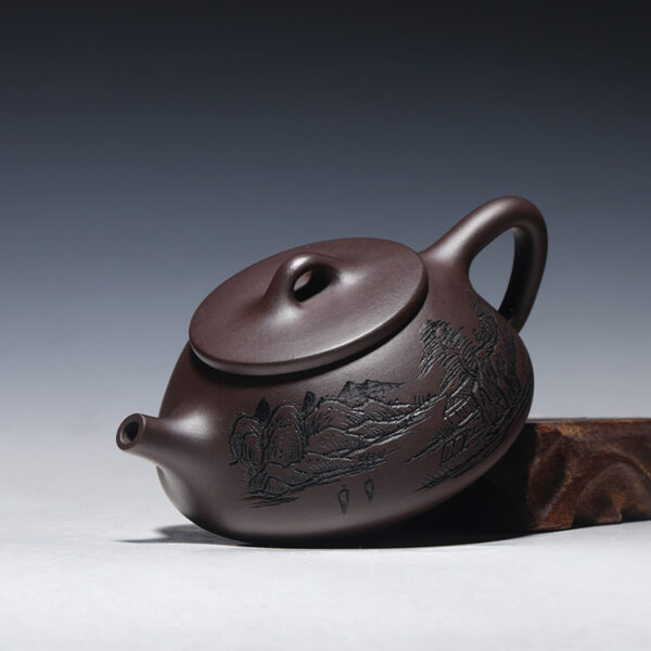 TSB6BB014 2 Vintage Painting Shi Piao Yixing Teapot Purple Clay 8.8 Oz