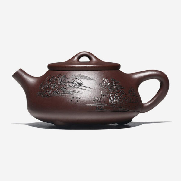 TSB6BB014 F1 Vintage Painting Shi Piao Yixing Teapot Purple Clay 8.8 Oz