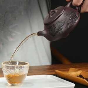 TSB6BB014 d4 Vintage Painting Shi Piao Yixing Teapot Purple Clay 8.8 Oz
