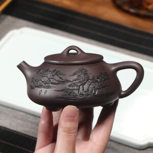 TSB6BB014 d5 Vintage Painting Shi Piao Yixing Teapot Purple Clay 8.8 Oz