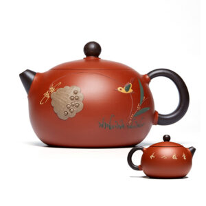 TSB6BB015 d2 Lotus Xi Shi Yixing Teapot Purple Clay 7.1 Oz
