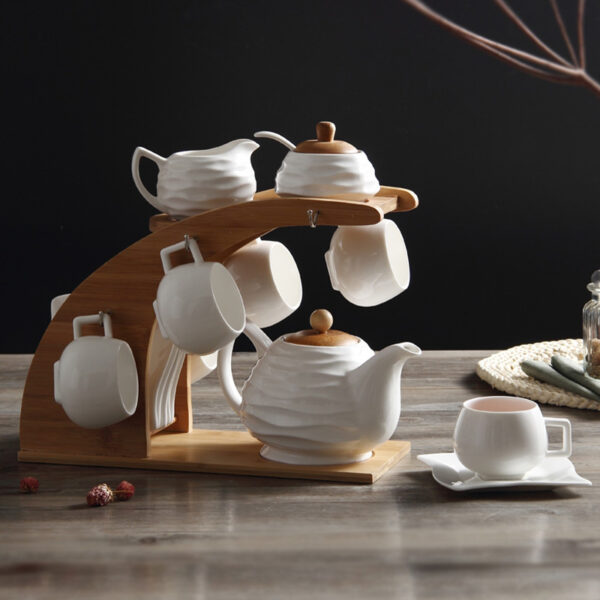 TSB6BB021 1 White English Tea Set Porcelain with Creative Shelf 16 Pieces