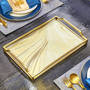 TSB7BB003 V3 Flow Golden Tea Tray Glass Fruit Plate
