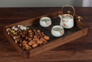 TSB7BB007 D3 Walnut Tempered Glass Tea Tray Rectangular Fruit Tray