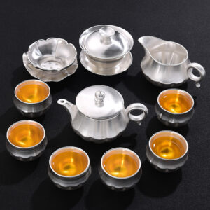 TSB8BB003 D1 Collectable Chinese Silver Gongfu Tea Set 10 Pieces