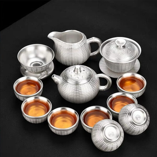 TSB8BB004 1 9-Piece Upscale Chinese Silver Tea Set for Gongfu Cha