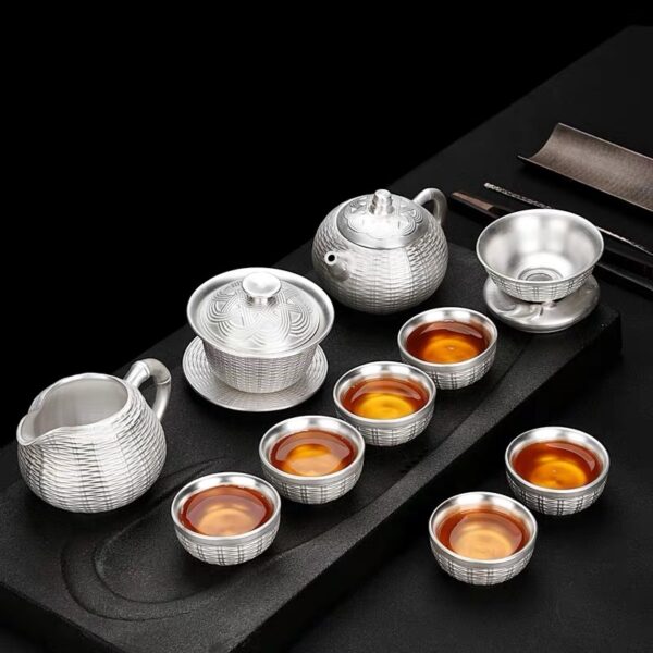 TSB8BB004 2 9-Piece Upscale Chinese Silver Tea Set for Gongfu Cha