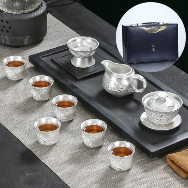 TSB8BB004 V2 9-Piece Upscale Chinese Silver Tea Set for Gongfu Cha