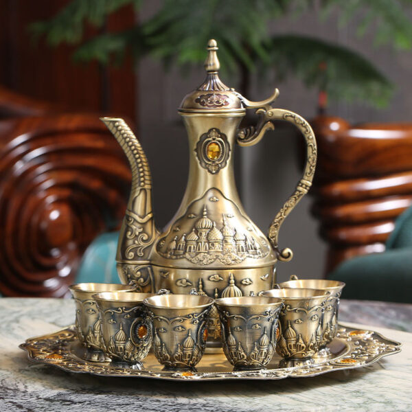 TSB8BB005 1 Vintage Turkish Tea Set with Tray Metal Teapot Set