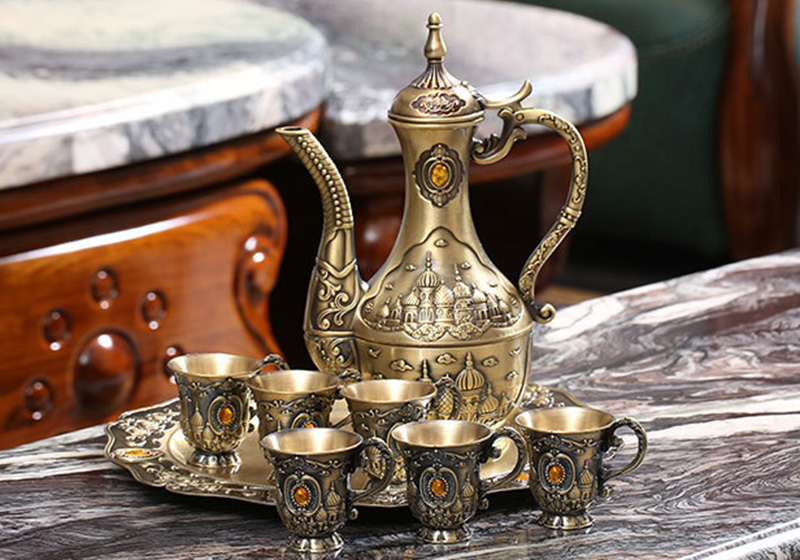 Vintage Turkish Tea Set with Tray Metal Teapot Set