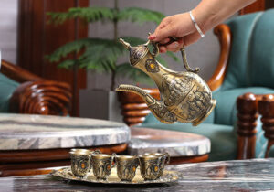 TSB8BB005 D2 Vintage Turkish Tea Set with Tray Metal Teapot Set
