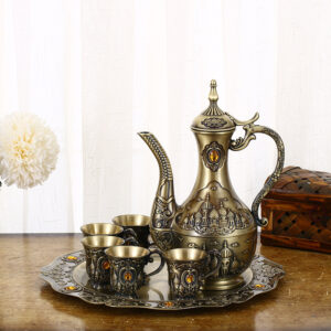TSB8BB005 D3 Vintage Turkish Tea Set with Tray Metal Teapot Set