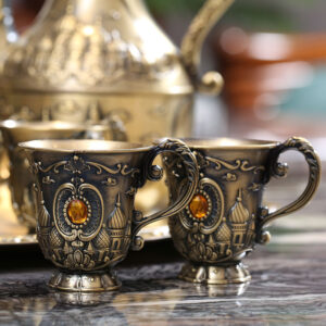 TSB8BB005 D4 Vintage Turkish Tea Set with Tray Metal Teapot Set