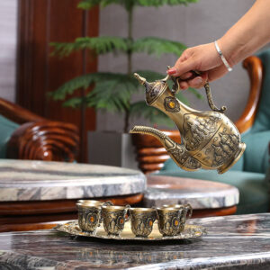 TSB8BB005 D5 Vintage Turkish Tea Set with Tray Metal Teapot Set