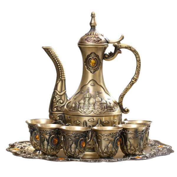 TSB8BB005 F Vintage Turkish Tea Set with Tray Metal Teapot Set