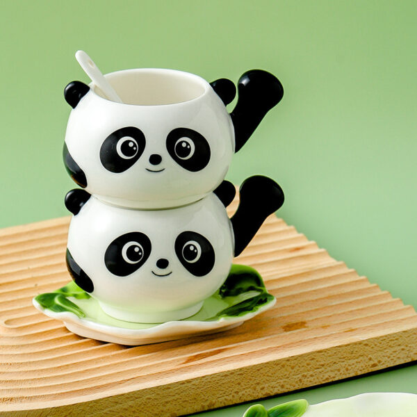 TSB8BB006 2 Panda Cup and Saucer Colored Enamel Mug