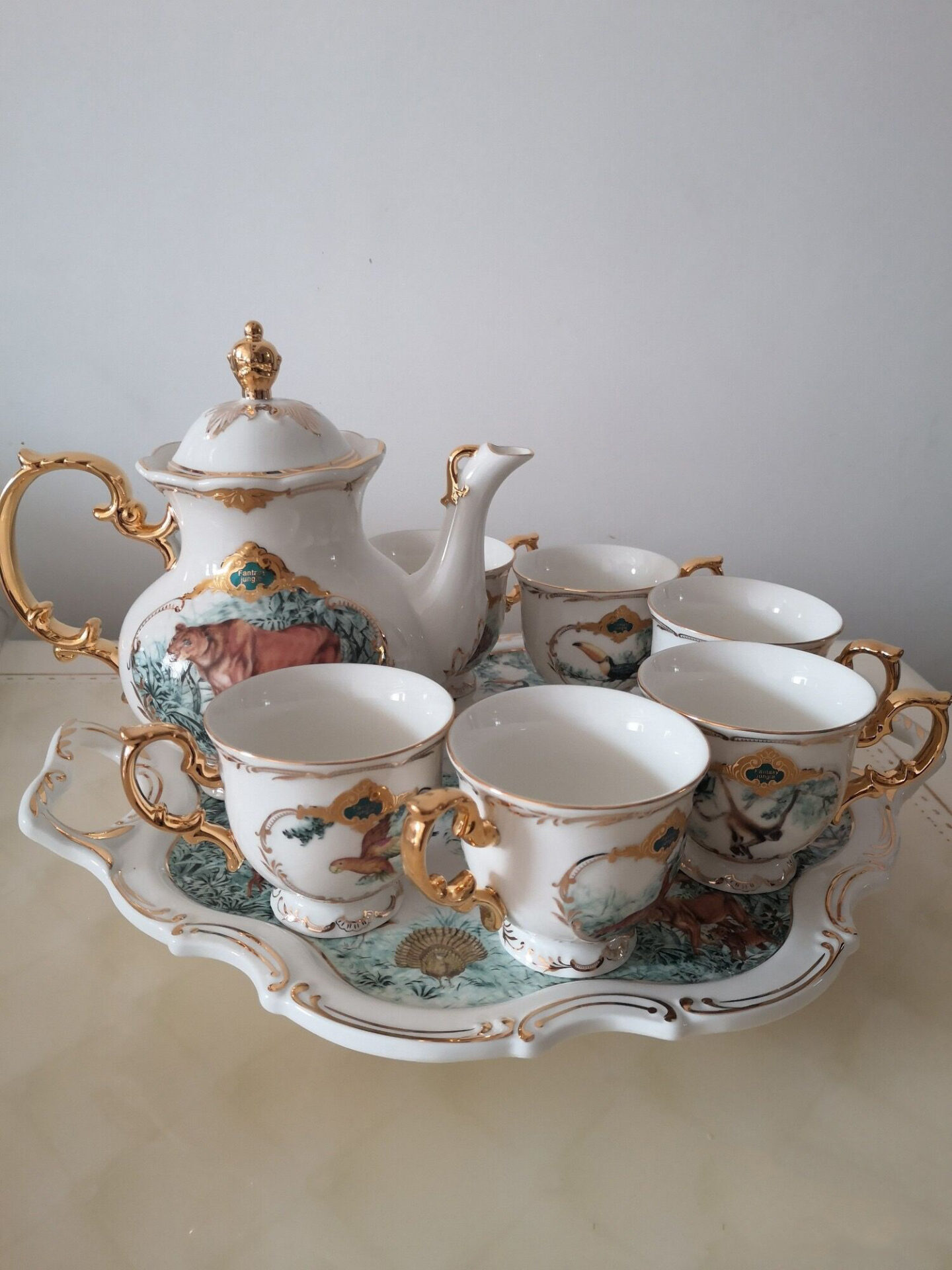 Click to view full screen Jungle English Tea Set with Tray Porcelain Teapot Set photo review
