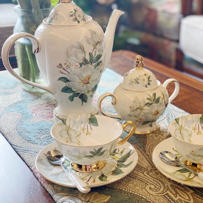 Click to view full screen Camellias Vintage English Tea Set Bone China Teapot Set photo review