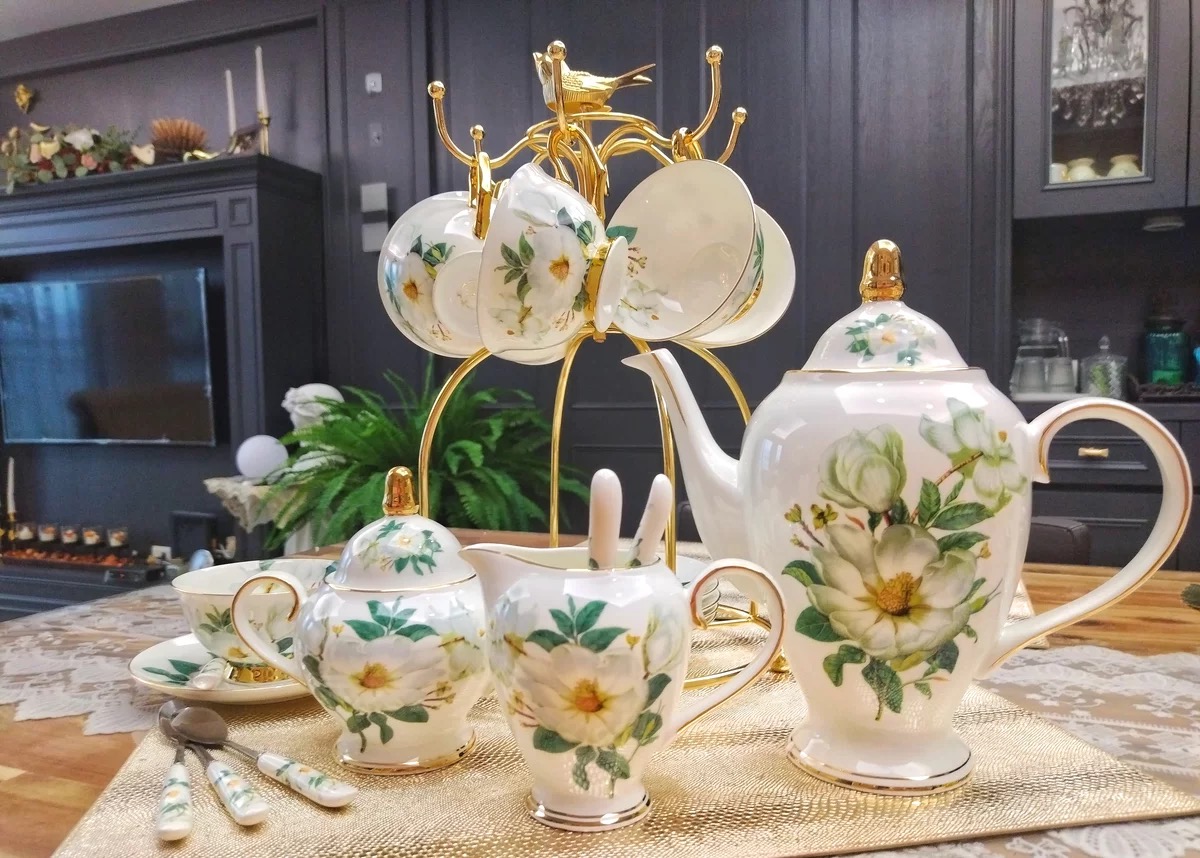 Click to view full screen Camellias Vintage English Tea Set Bone China Teapot Set photo review